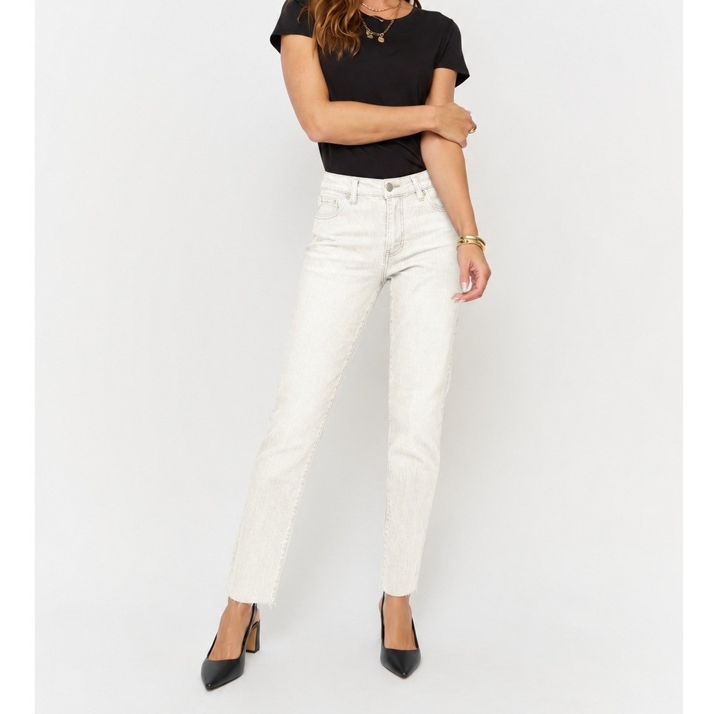 Oliver Logan Crosby Relaxed Taper Jeans Cream Off White Raw Hem Size 26